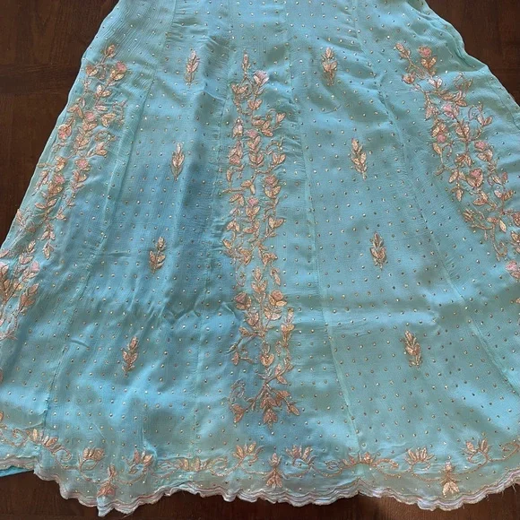 3pc Pink & Blue Indian Anarkali Suit With Salwaar - Picture 12 of 15